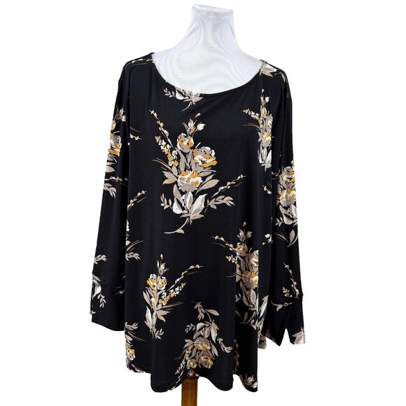 Susan Graver Plus Size 3X Tunic Blouse 3XL Black Floral QVC Romantic Liquid Knit - Picture 1 of 9